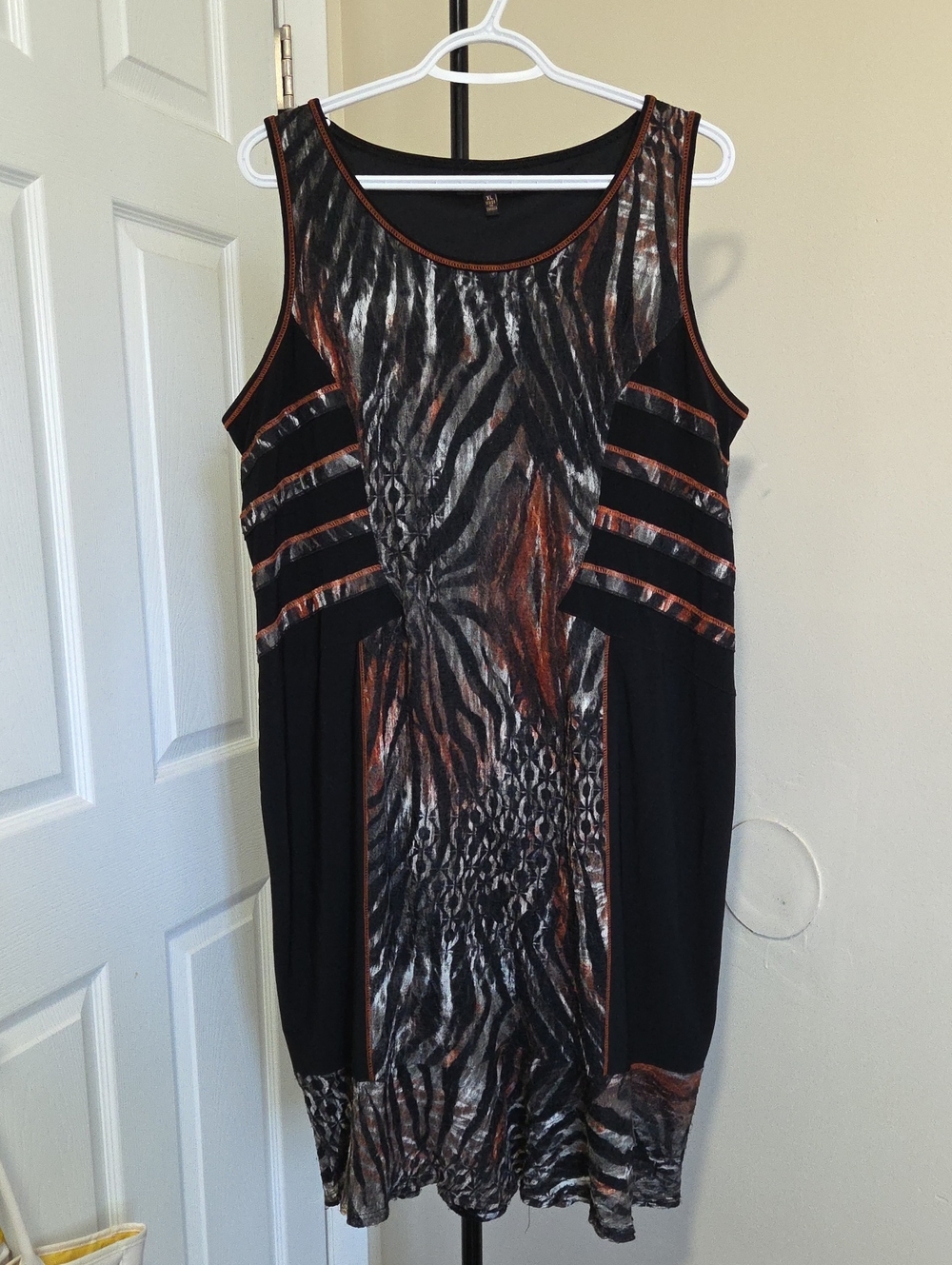 Picadilly Fashion Sleeveless Zebra-Print Dress in Black and Copper